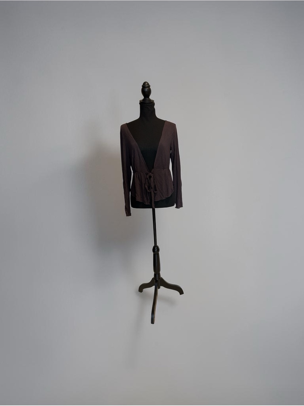 Tie-Front Long-Sleeve Women’s Tunic Cardigan in Dark Brown